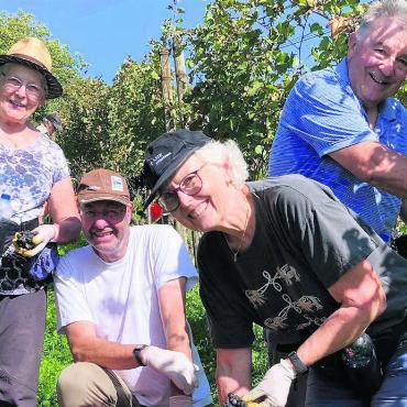 Ein anspruchsvolles Weinjahr - Sie sind die eigentlichen Helden im Rebberg (stellvertretend v. l.) Ursula Füglistaller, Otto und Franziska Mächer, Robert Glaus. Bild: zg