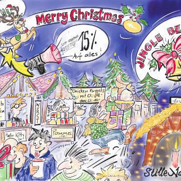«Viel Zeit mit den Liebsten» - «Mich dünkt, dieses Jahr ist die Weihnachtszeit schnell, laut und sehr amerikanisch geprägt», schreibt Karikaturistin Etschgi. So sei auch ihr Cartoon ausgefallen. «Eben schnell, überladen und very american. Doch hoffe ich, dass alle ihre Ruhe finden und ihre stille Nacht, um das geht es ja eigentlich an Weihnachten.» In diesem Sinne «Frohe Weihnachten» wünschen Etschgi, Redaktion und Verlag. «Und viel Zeit mit den Liebsten.» Etschgi Bild: Etschgi