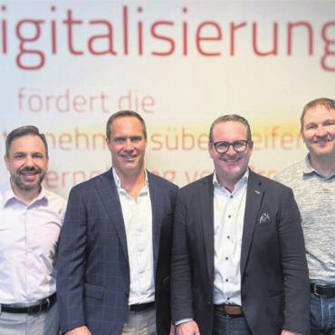 Partnerschaft stärken - Sie führen die Autexis in die Zukunft: (v. l. ) Patrick Brazzale (CEO Autexis und mesoneer), Matthias Keller (Mehrheitsaktionär und Verwaltungsratspräsident), Philippe Ramseier (Gründer und Mitglied des Verwaltungsrats) und Hansjörg Schmidle (CTO). Bild: pd