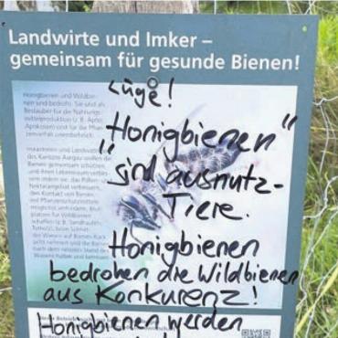 Sinnlose Aktion und haltlose Anschuldigungen - Die verschmierte Infotafel, die in Fischbach-Göslikon steht. Bilder: zg