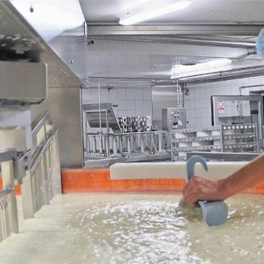 Grosse Passion für den Käse - Der Betriebsleiter der Brülisauer Käse AG Fabian Spielhofer prüft, ob das Gemisch aus Milch, Bakterien und Lab bereit für den nächsten Arbeitsschritt ist. Bild: Roger Wetli