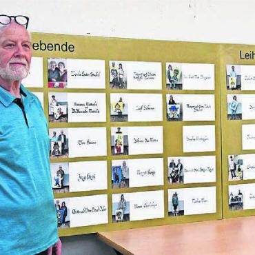 Akt der Wertschätzung - Fotograf Andy Kunz und seine Ehrentafel: Sämtliche Leihgaben – Personen und Werke – sind mit einem Bild und einer alten französischen Schrift festgehalten.