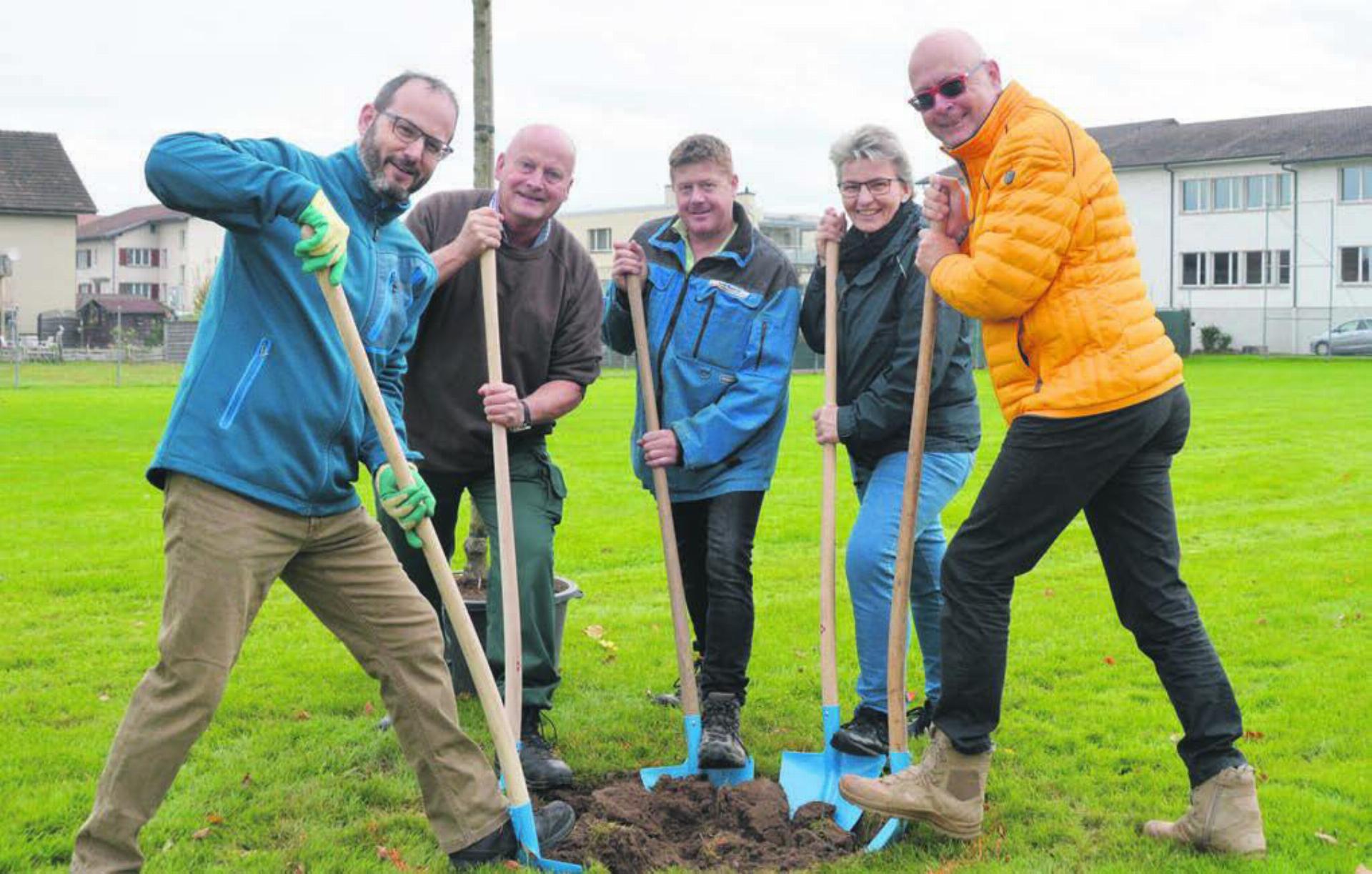Tatkräftig im Einsatz – die Boswiler Gemeinderäte, von links: Roman Bamert, Michael Weber, Peter Wyrsch, Gabriela Schönenberg, Jakob Dolder. Bilder: Annemarie Keusch