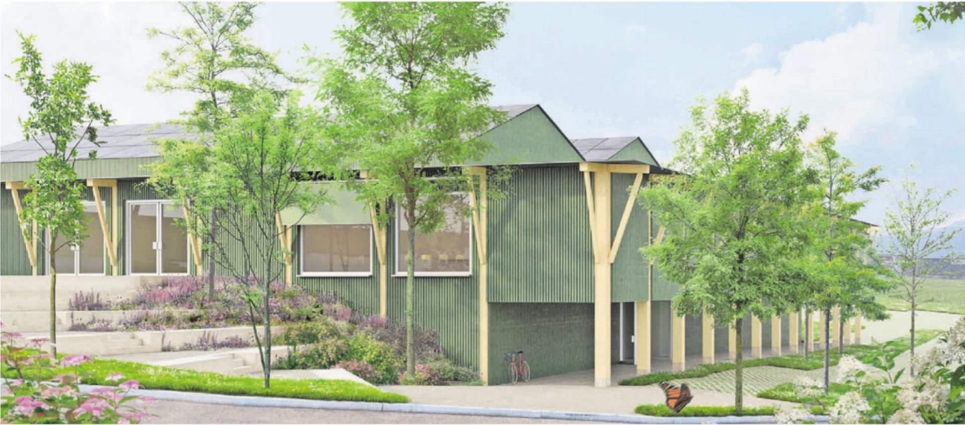 So würde die neue Mehrzweckhalle von aussen aussehen – dem jetzigen Projekt weht aber viel Gegenwind entgegen. Visualisierung: gk - Das Bild wird blockiert. – Möglicherweise durch einen aktiven Adblocker.