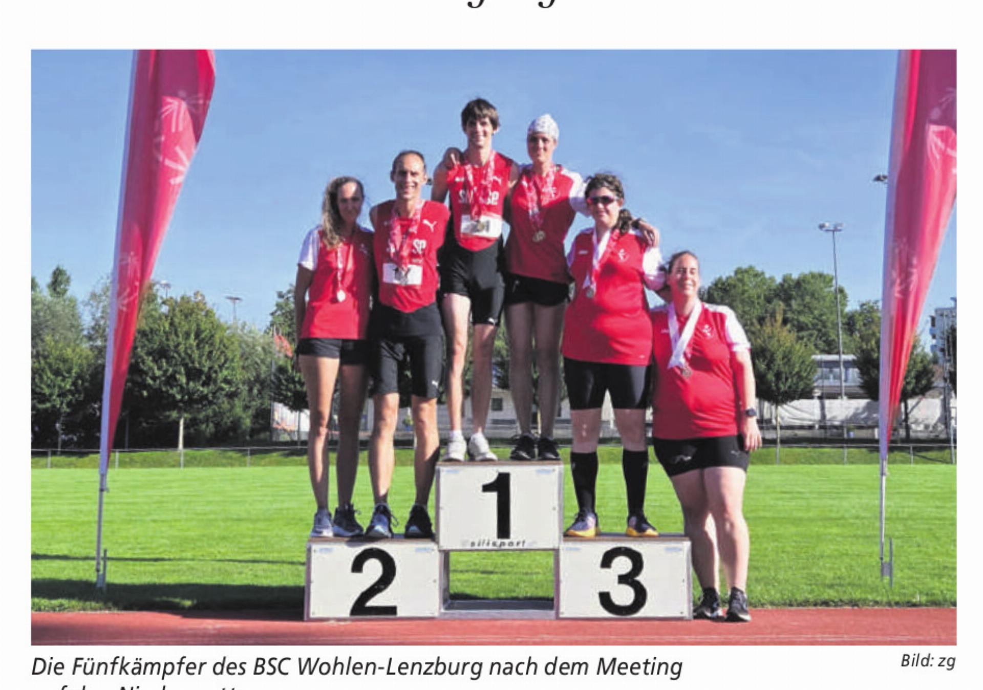 Die Fünfkämpfer des BSC Wohlen-Lenzburg nach dem Meeting auf den Niedermatten. Bild: zg - Das Bild wird blockiert. – Möglicherweise durch einen aktiven Adblocker.