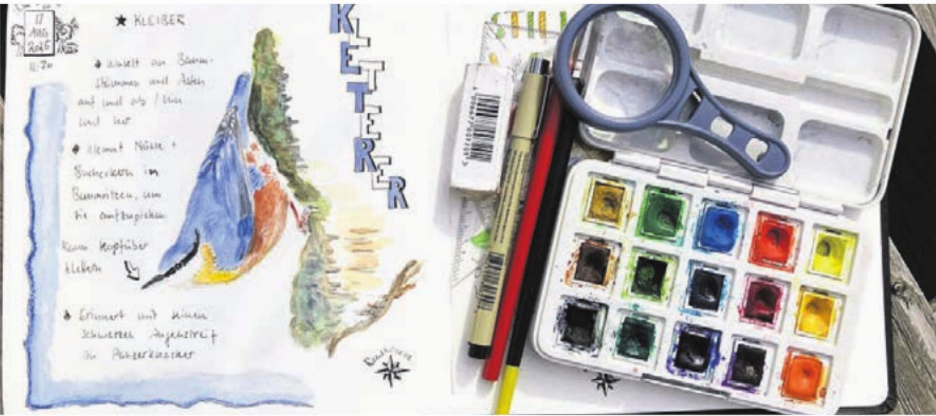 In einem Journal werden Naturbeobachtungen kreativ festgehalten. Bild: zg - Das Bild wird blockiert. – Möglicherweise durch einen aktiven Adblocker.