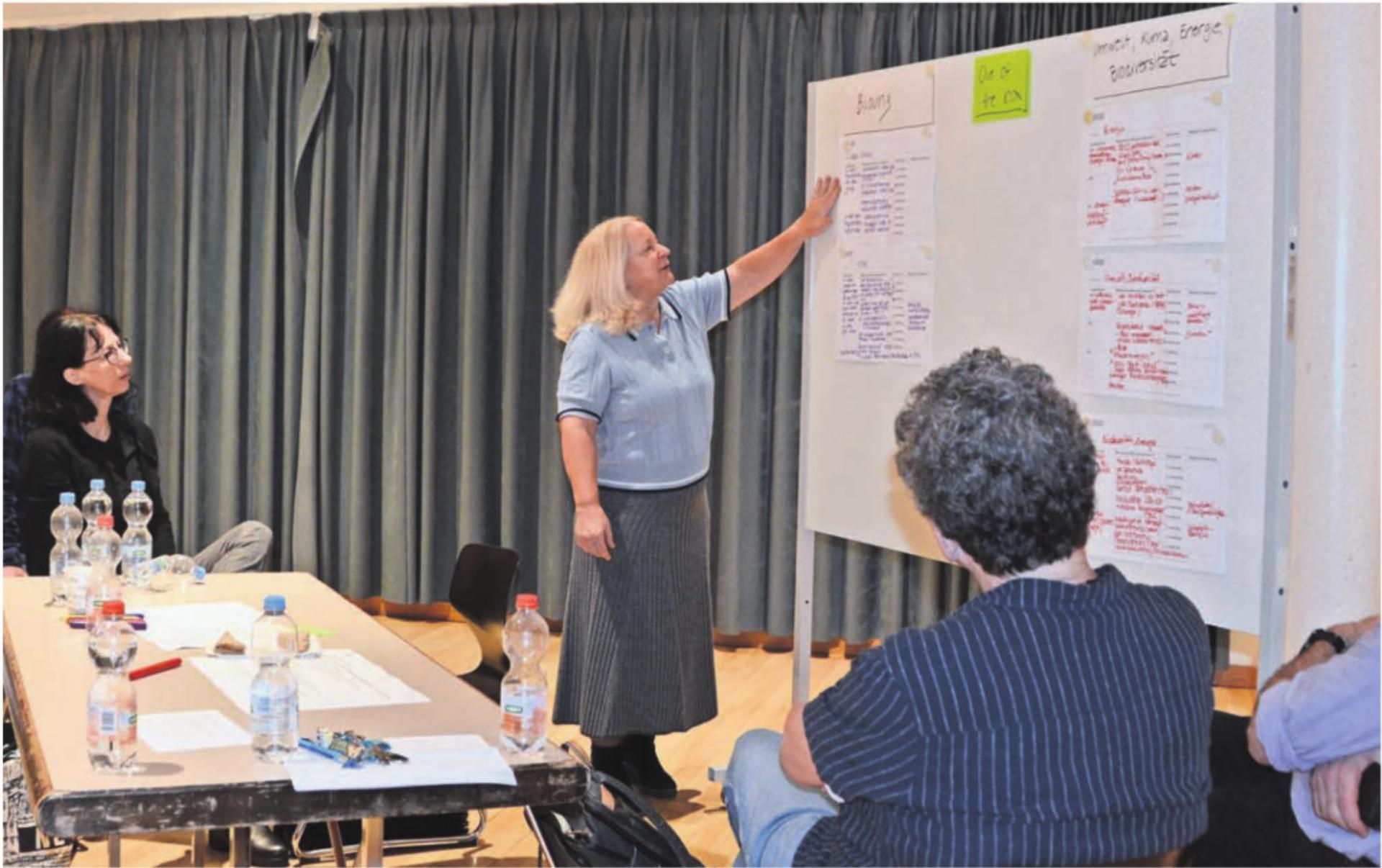 Die Gemeinderäte leiteten die Gruppen. Hier erläutert Gemeinderätin Louisa Springer die wichtigen Themen. Bild: Sabrina Salm - Das Bild wird blockiert. – Möglicherweise durch einen aktiven Adblocker.