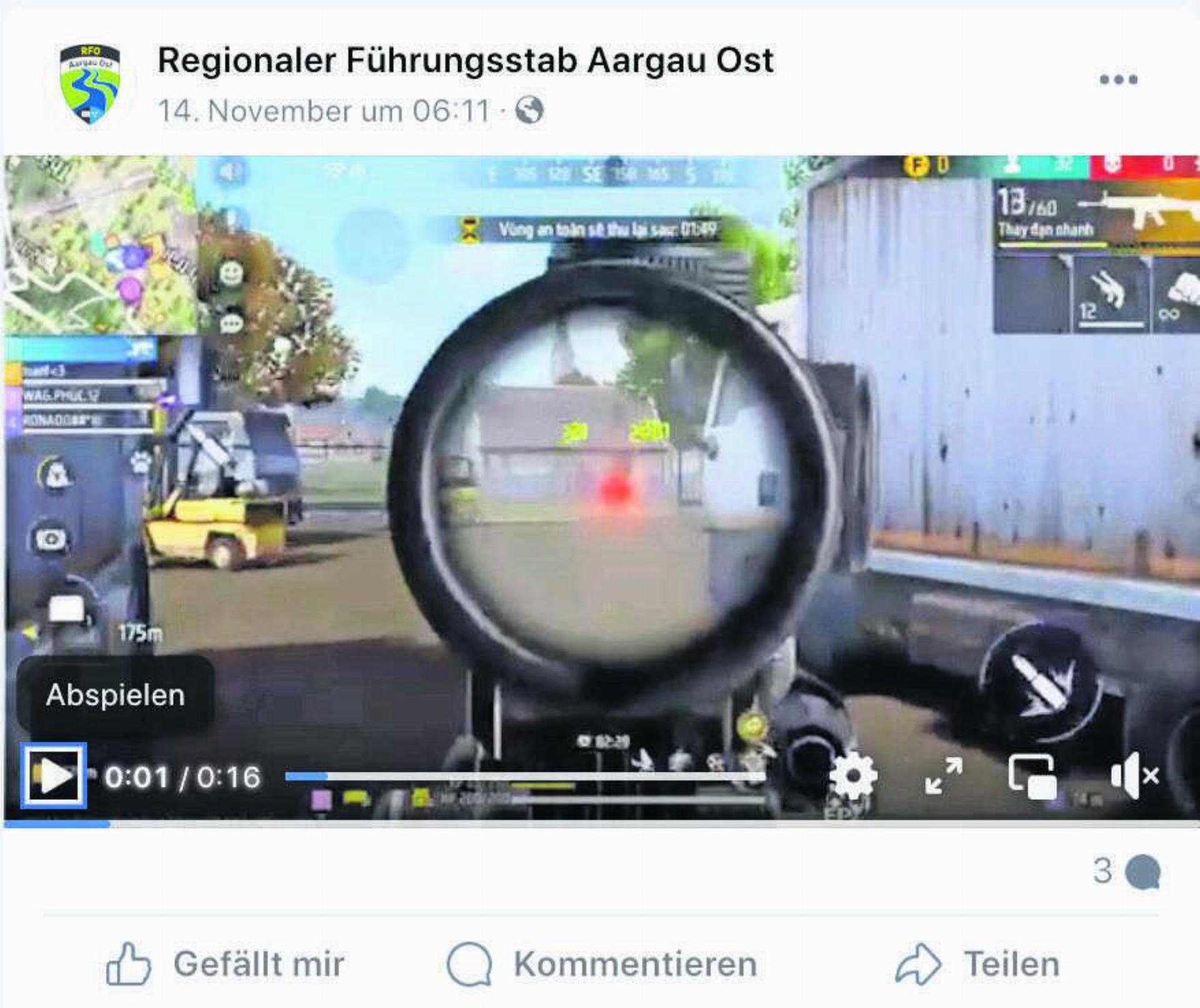 Der Regionale Führungsstab für Krisen widmet sich digitalen Schiessereien. So scheint es zumindest momentan auf Facebook. Bild: Screenshot