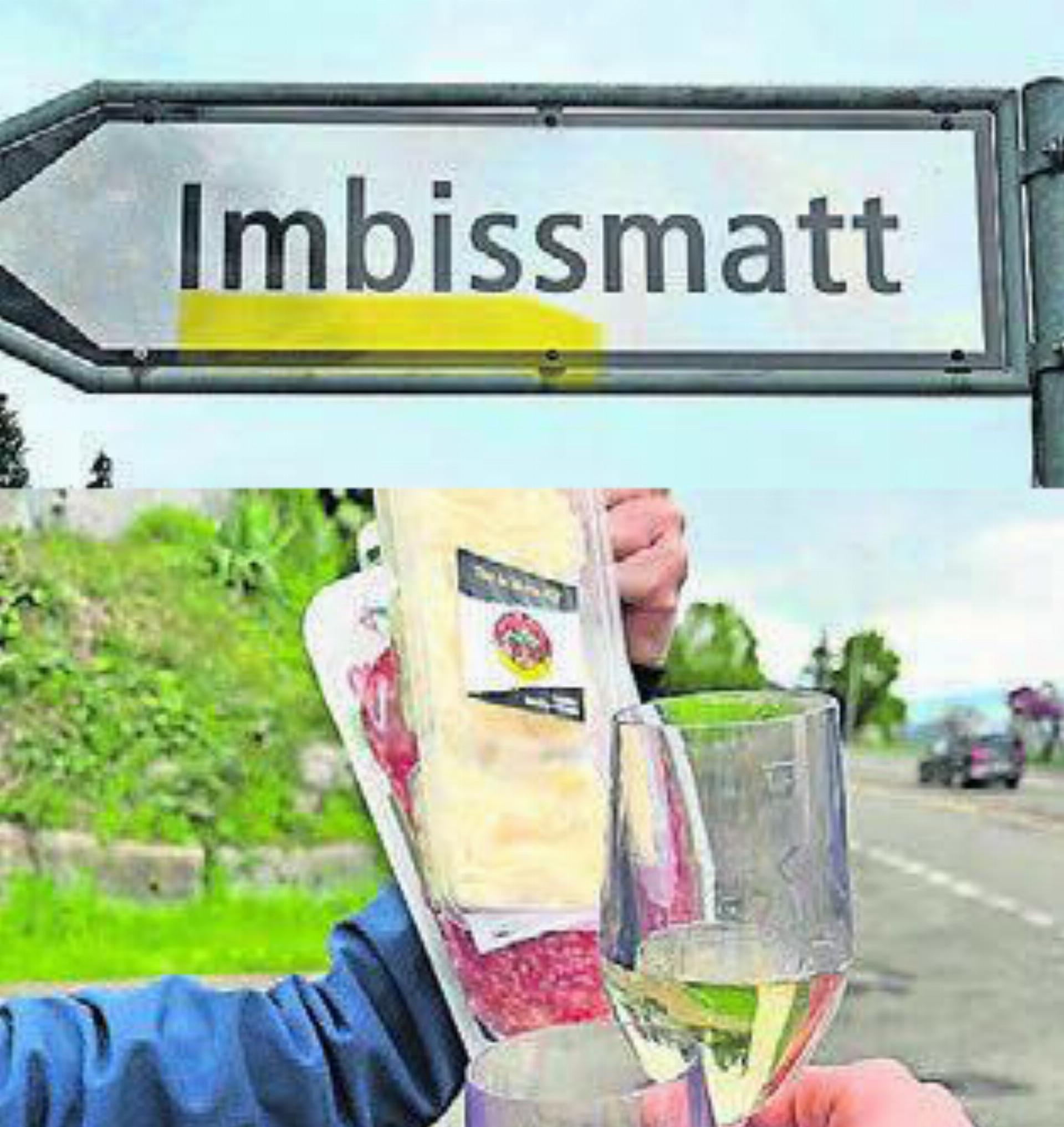 Haben sich einen Spass aus dem Fehler gemacht und gönnten sich einen Imbiss in der Imbissmatt. Bilder: zg