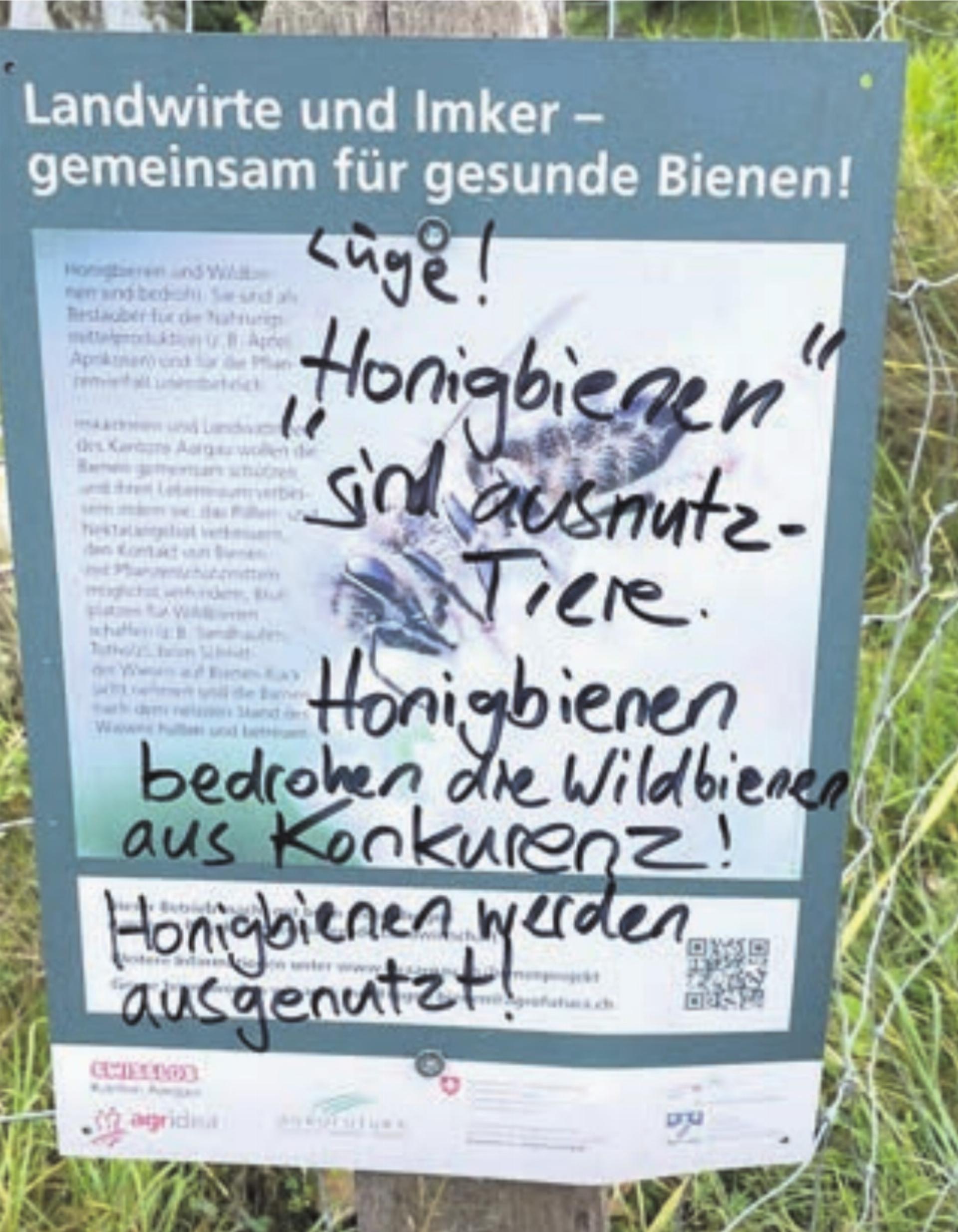 Die verschmierte Infotafel, die in Fischbach-Göslikon steht. Bilder: zg