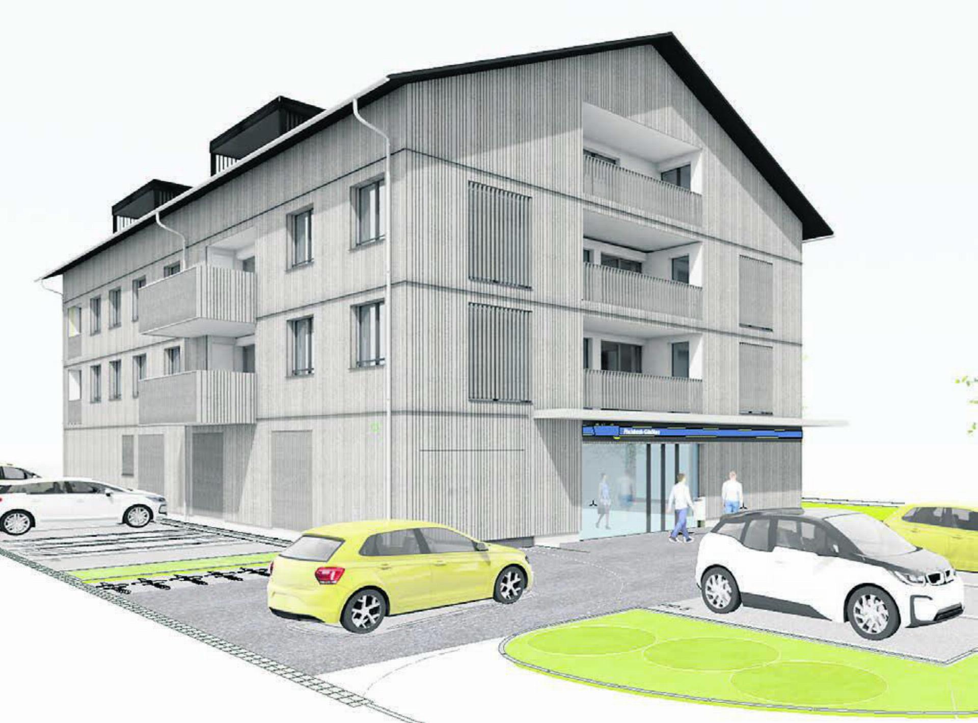Die Visualisierung zeigt, wie der Neubau in Fischbach-Göslikon nach eineinhalb Jahren Bauzeit aussehen soll. Bilder: Annemarie Keusch / zg