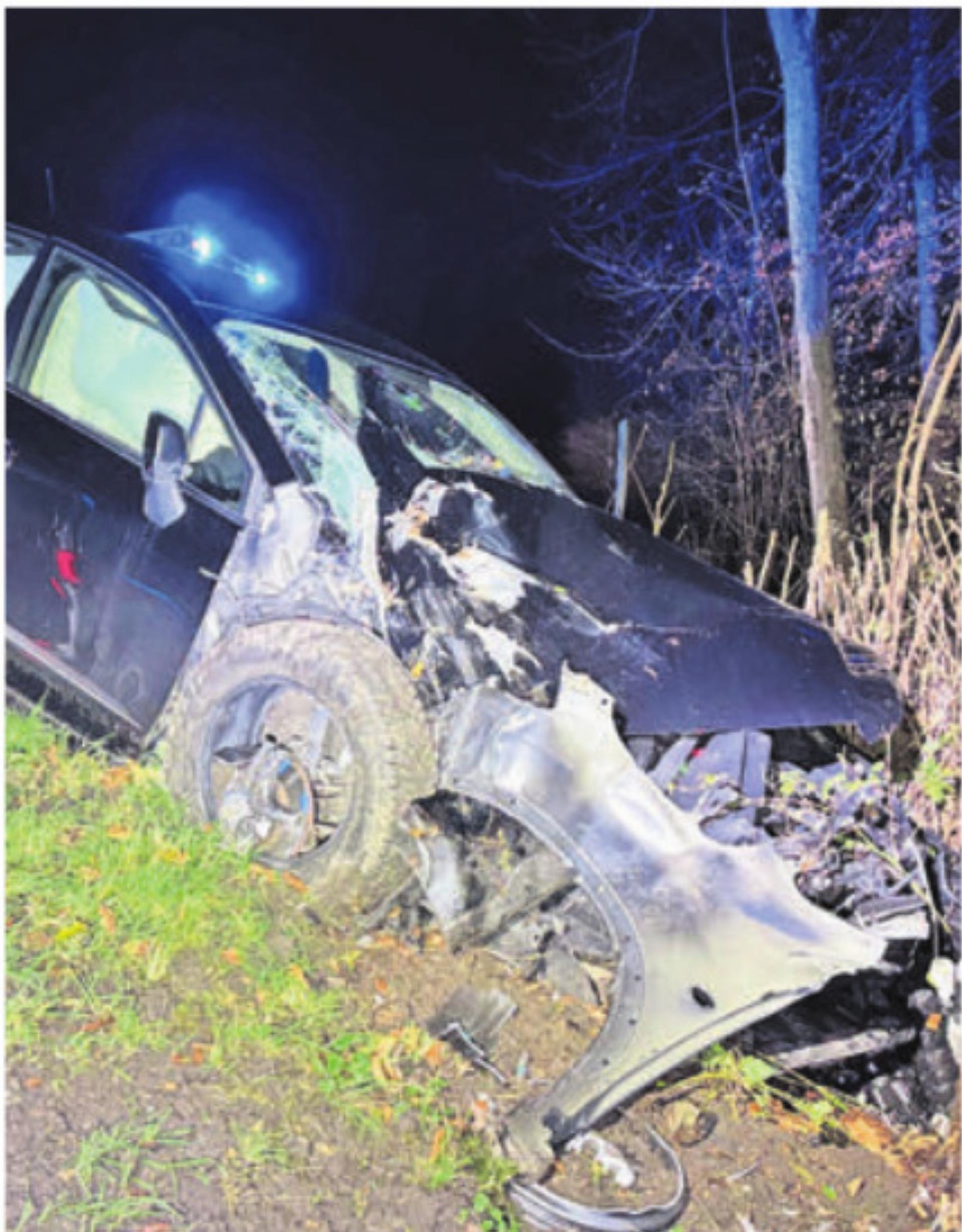 Das Auto raste in einen Baum. Bild: pz