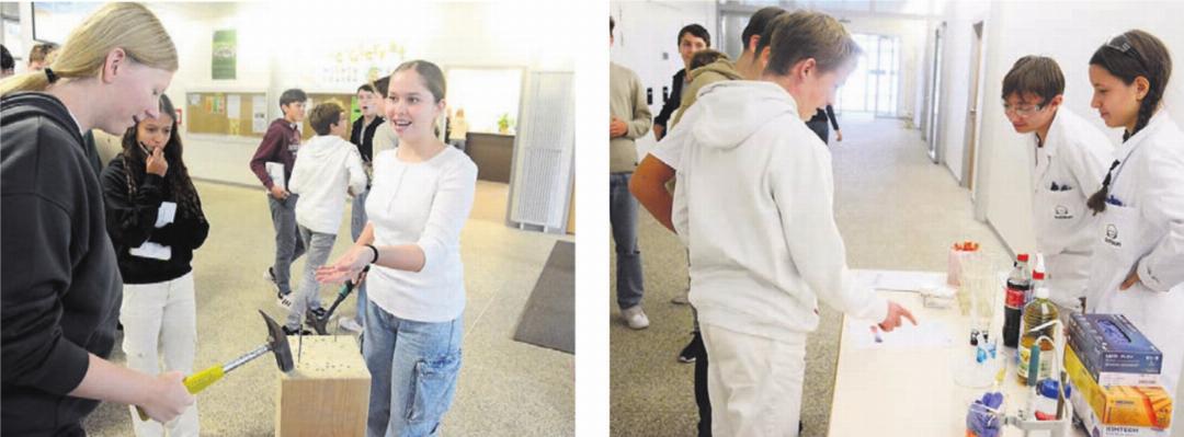 Nägel einschlagen bei der Holzbaufirma oder Wettbewerb lösen bei den Chemielaboranten – die Tischmesse bot viel Abwechslung. Nägel einschlagen bei der Holzbaufirma oder Wettbewerb lösen bei den Chemielaboranten – die Tischmesse bot viel Abwechslung.