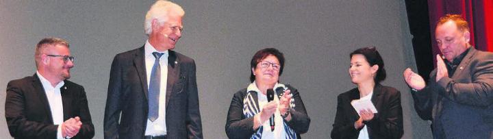 Ein letztes Mal vereint: (v. l.) Stadtrat Daniel Sommerhalder, Stadtammann Raymond Tellenbach und Frau Vizeammann Doris Stöckli, Stadträtin Claudia Bamert und Stadtrat Stephan Troxler.