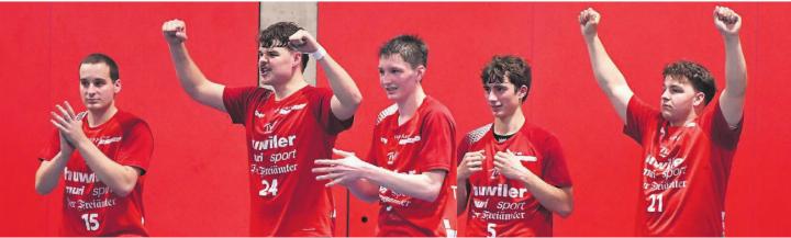 Die Murianer Bank bejubelt den Sieg gegen Dagmersellen. Der steile Weg könnte für Muri gar in den Aufstiegsspielen enden. 
Bild: tvm