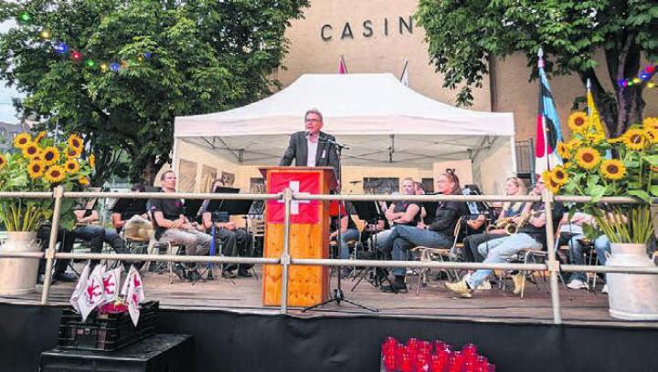In Bremgarten war Landammann Dieter Egli als Redner zu Gast. Nicht der einzige Regierungsrat, der sich im Freiamt die Ehre gab. Bild: huy