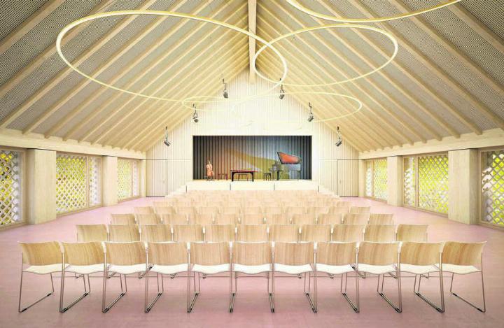 So soll der Kultursaal im neuen Gemeindehaus dereinst aussehen. Uneinig ist man sich in Niederwil darüber, wo er sein soll. Wie geplant im Dachgeschoss? Oder doch besser ebenerdig? Diese Frage wird an der Urne entschieden. Visualisierung: zg