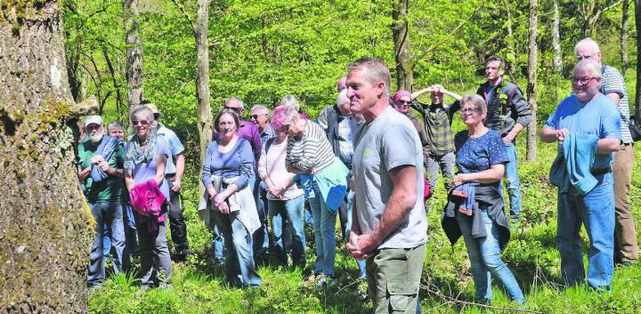 Förster Urs Huber wusste am Waldumgang in Jonen Wissenswertes zu erzählen. Bild: Thomas Stöckli