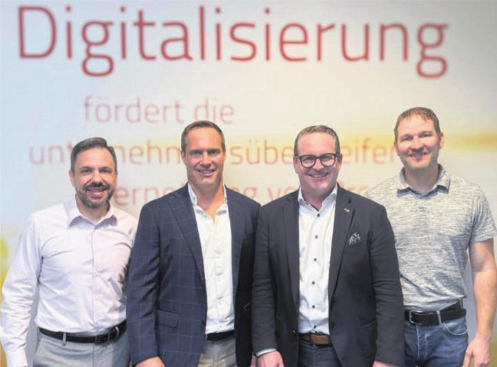 Sie führen die Autexis in die Zukunft: (v. l. ) Patrick Brazzale (CEO Autexis und mesoneer), Matthias Keller (Mehrheitsaktionär und Verwaltungsratspräsident), Philippe Ramseier (Gründer und Mitglied des Verwaltungsrats) und Hansjörg Schmidle (CTO). Bild: pd