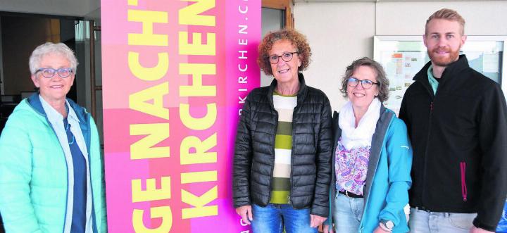 Sie freuen sich auf eine «Lange Nacht der Kirchen», die dauerhaft in Erinnerung bleibt: (v. l.) Vroni Peterhans, Lisbeth Kohler, Andrea Leuenberger und Daniel Peterhans. Bild: Roger Wetli