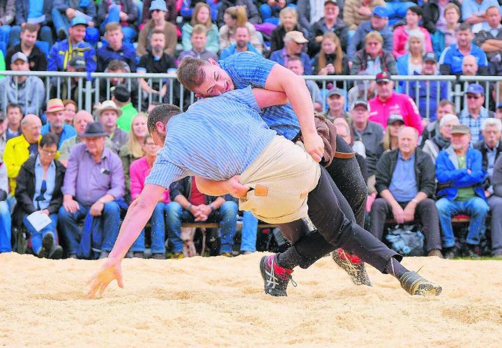 Mit vier Siegen, einem Gestellten und nur einem verlorenen Gang holt Andreas Döbeli (oben) seinen ersten Kranz am Stoos-Schwinget. Bild: Olivier Jenni